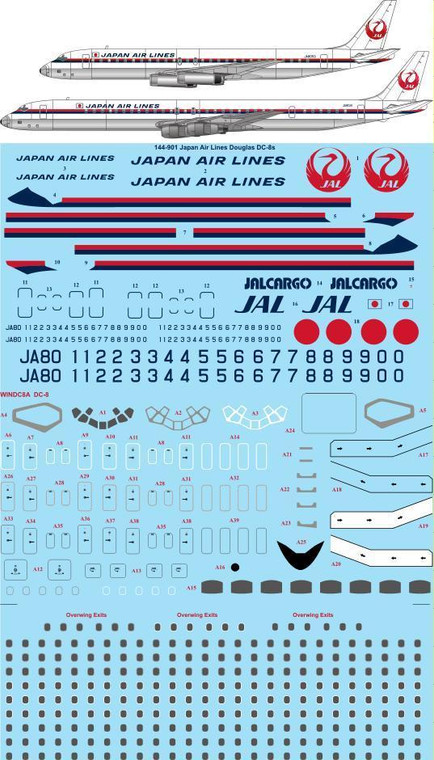 1/144 Scale Decal JAL Japan Air Lines DC-8