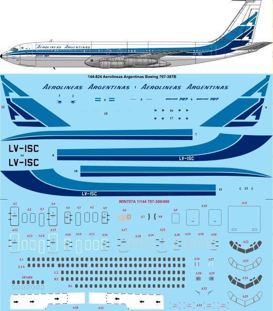 1/144 Scale Decal Aerolineas Argentinas 707-300