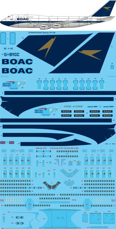 1/144 Scale Decal British Airways 747-400 Retro BOAC