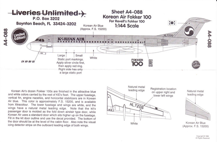 1/144 Scale Decal Korean Air F-100