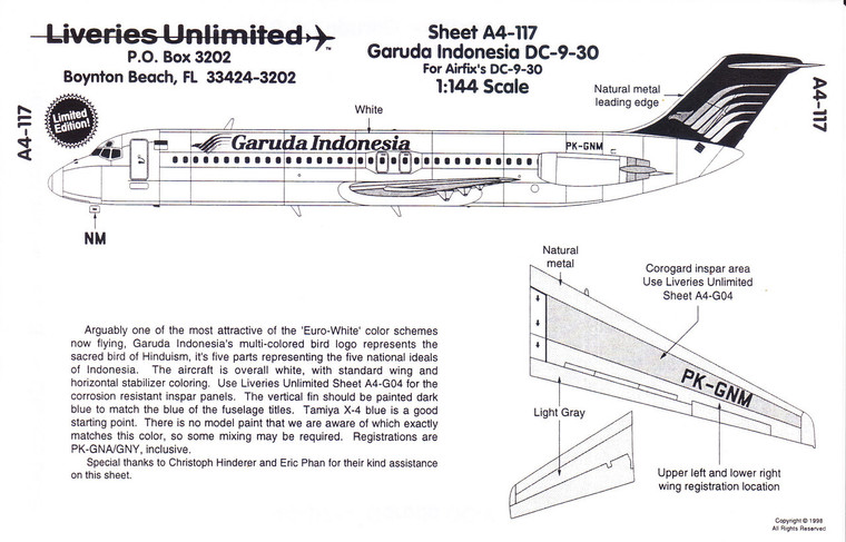 1/144 Scale Decal Garuda International DC9-30