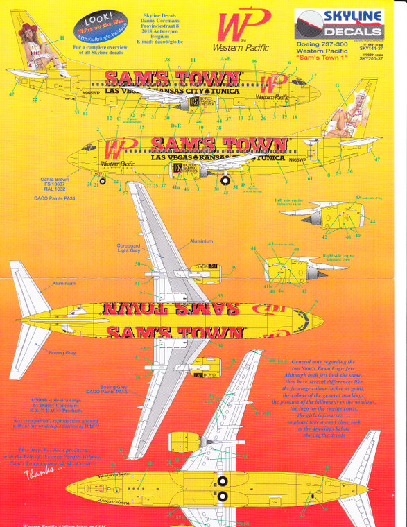1/144 Scale Decal Western Pacific 737-300 SAM'S TOWN