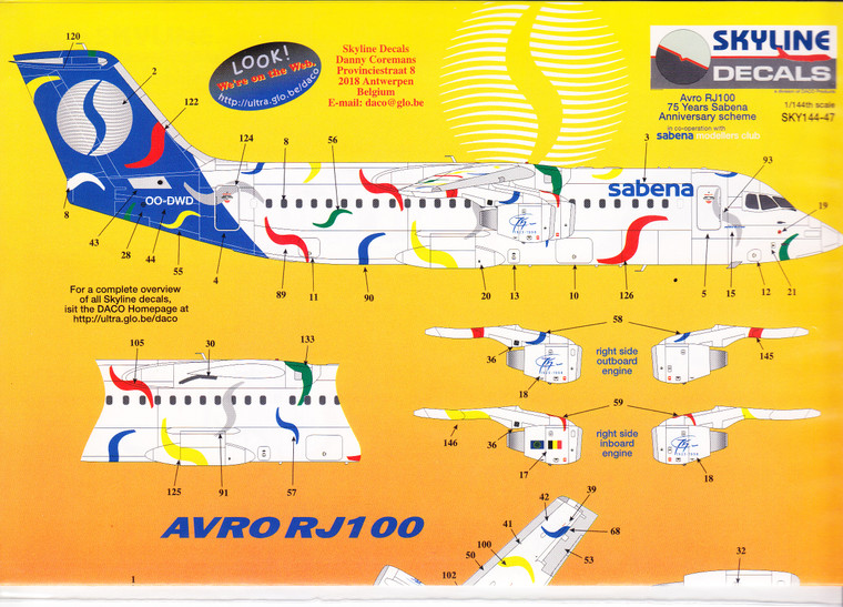 1/144 Scale Decal Sabena RJ-100