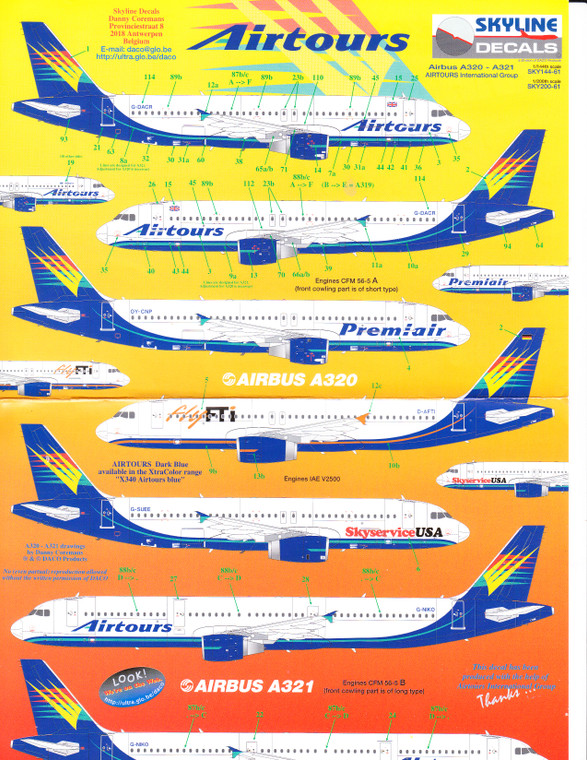 1/144 Scale Decal Airtours A-320 / 321