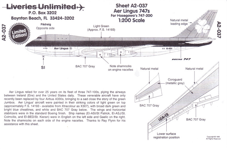 1/200 Scale Decal Aer Lingus 747