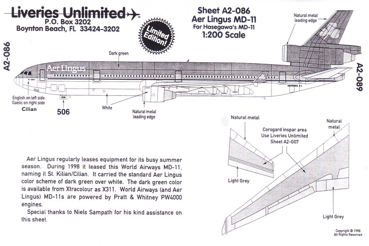 1/200 Scale Decal Aer Lingus MD-11