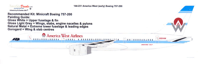 1/144 Scale Decal America West 757-200