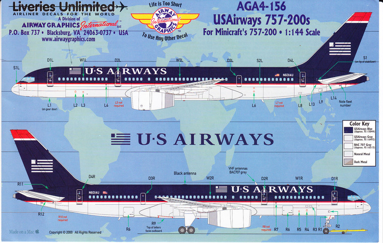 1/144 Scale Decal USAirways 757-200