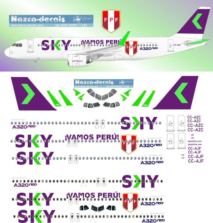 1/200 Scale Decal Sky Airlines A-320 w/ Specials
