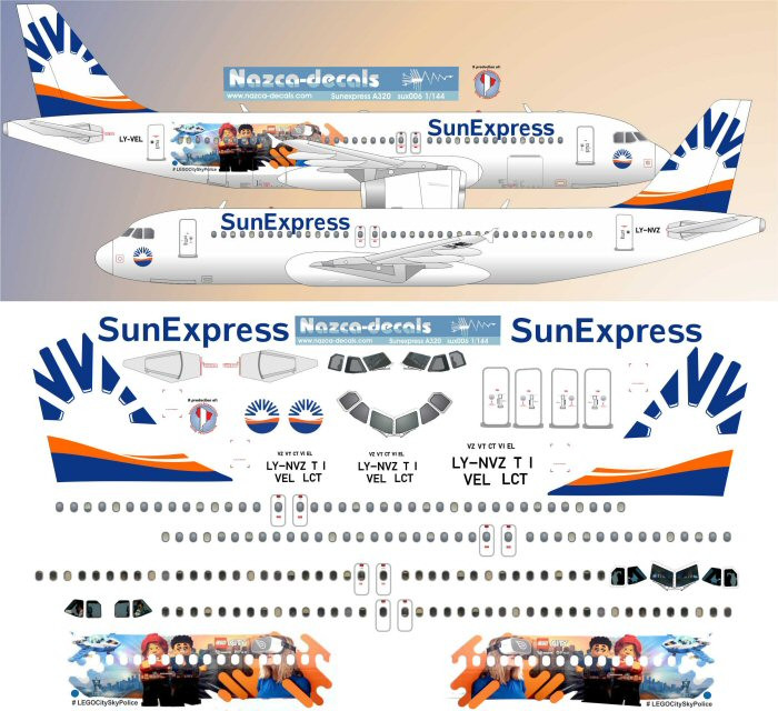 1/144 Scale Decal Sunexpress (Avion Express ) wetlease A-320 w/ Special Titles