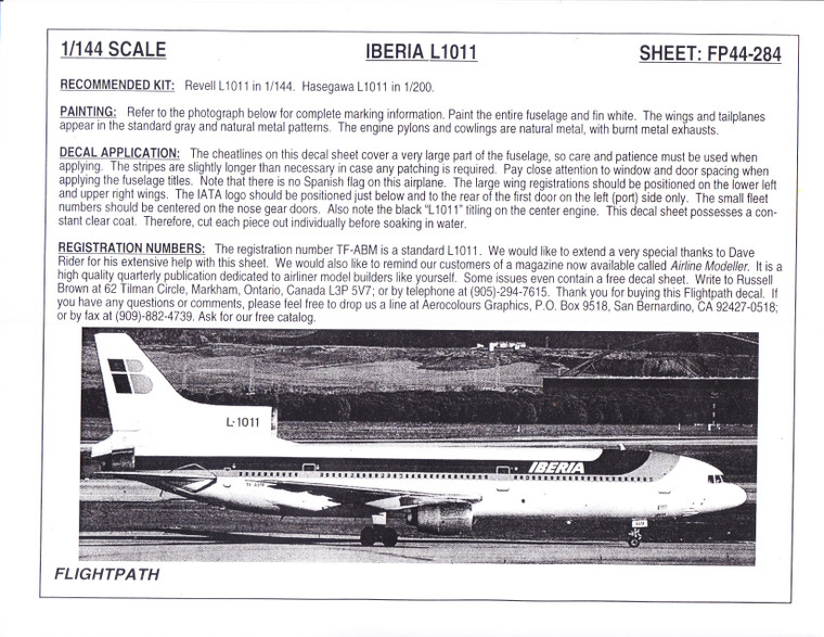 1/144 Scale Decal Iberia Airlines L-1011
