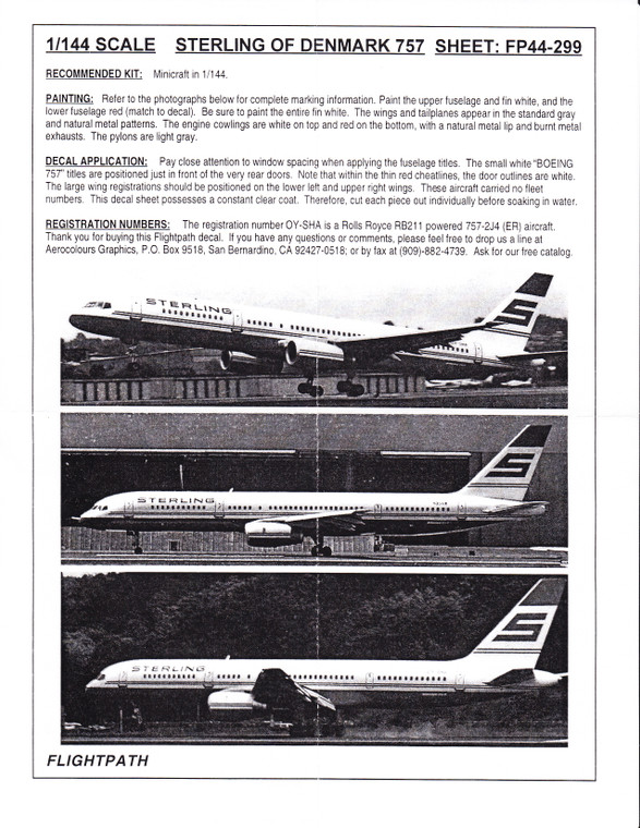 1/144 Scale Decal Sterling of Denmark 757-200
