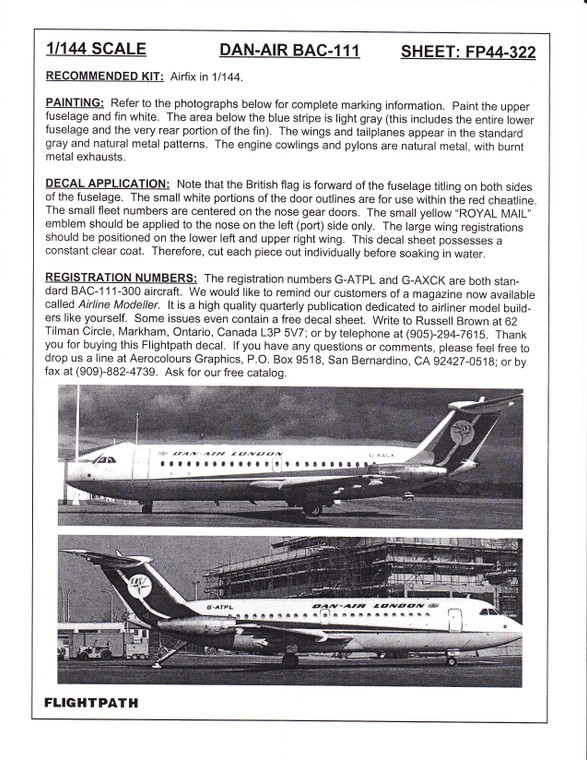 1/144 Scale Decal Dan-Air London BAC-111