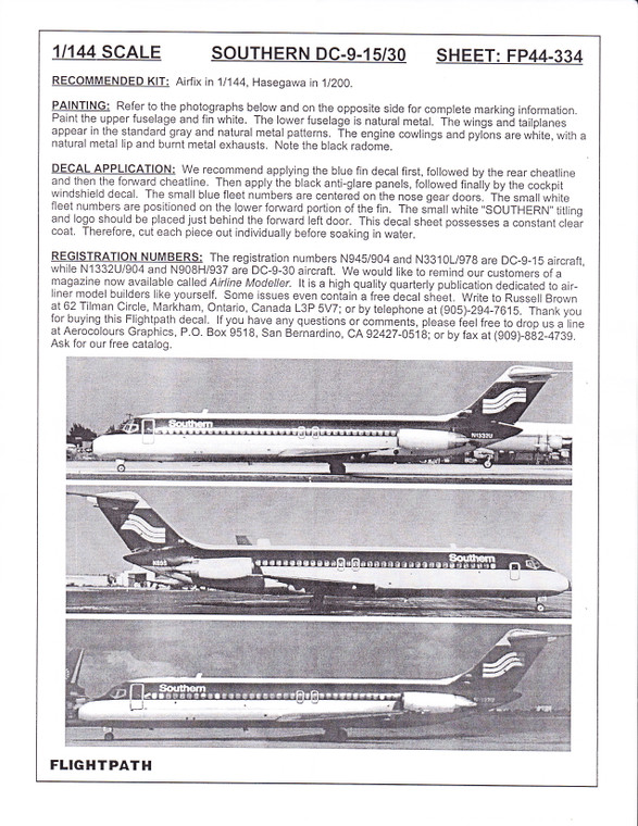 1/144 Scale Decal Southern Airways DC9-15 / 30