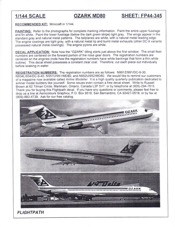 1/144 Scale Decal Ozark Airlines MD-80