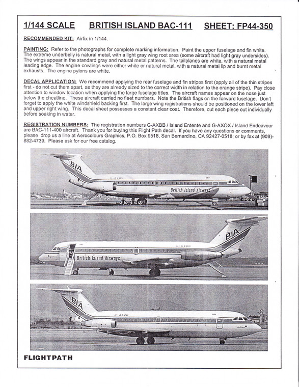 1/144 Scale Decal British Island Airways BAC-111