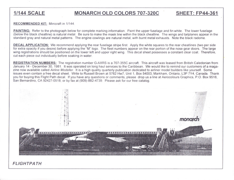 1/144 Scale Decal Monarch 707-320C
