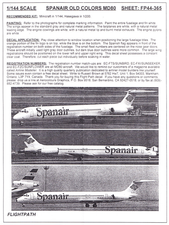 1/144 Scale Decal Spanair MD-80 OLD