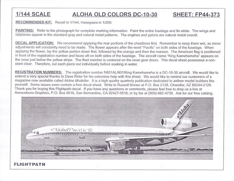 1/144 Scale Decal Aloha Pacific DC10-30