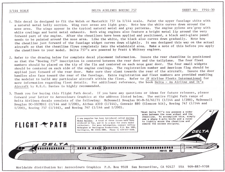 1/144 Scale Decal Delta Airlines 757