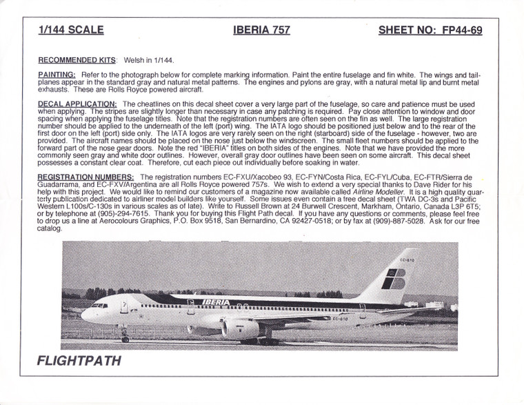 1/144 Scale Decal Iberia 757-200