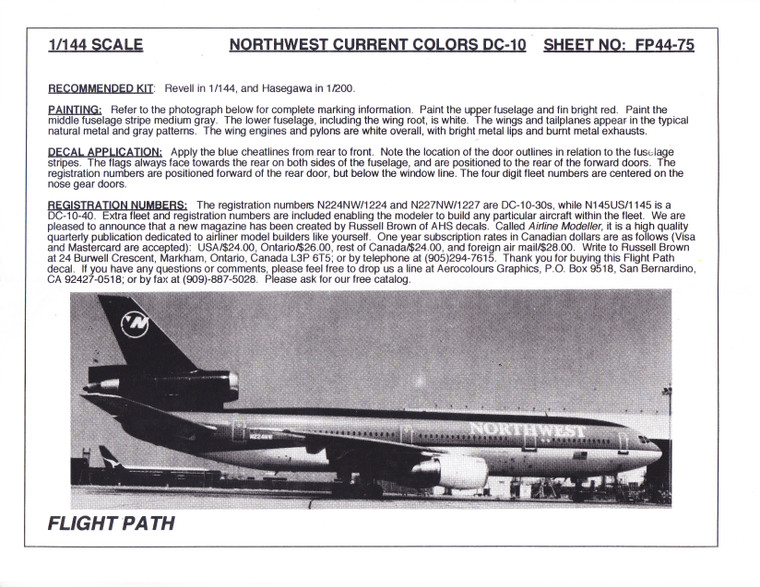 1/144 Scale Decal Northwest DC-10