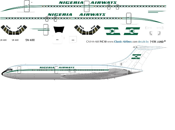 1/144 Scale Decal Air Nigeria VC-10