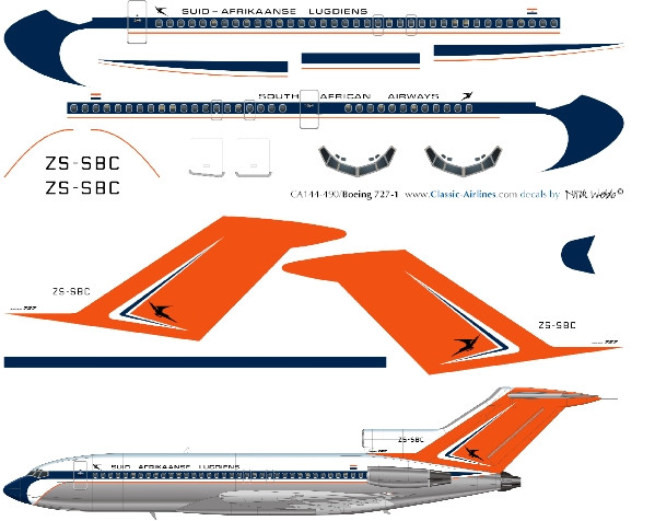 1/144 Scale Decal South African Airways 727-100