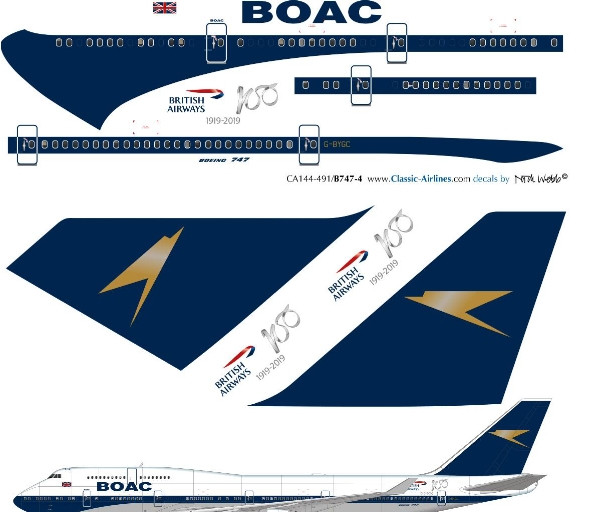 1/144 Scale Decal British Airways 747-400 BOAC Retro