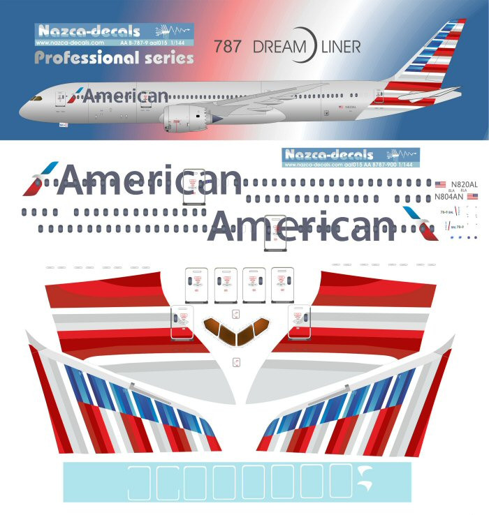 1/144 Scale Decal American 787-9