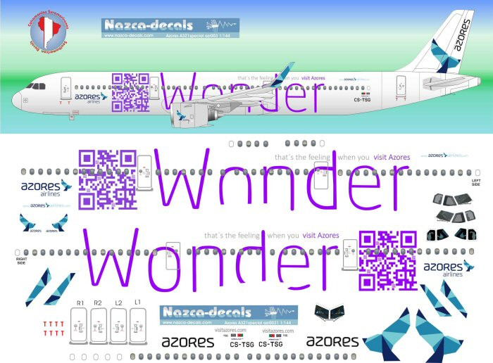1/144 Scale Decal Azores A-321 logo Jet WONDER