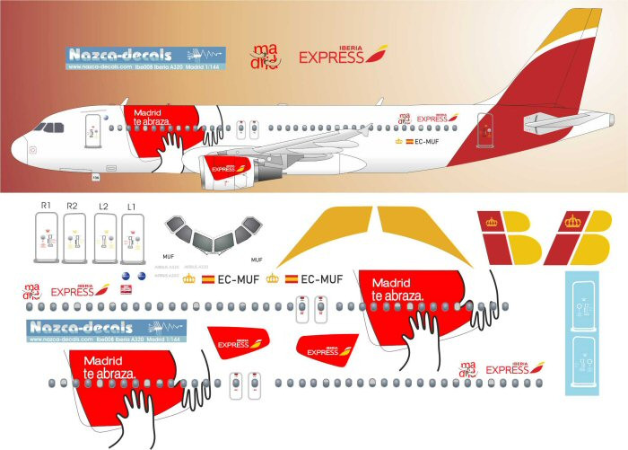 1/144 Scale Decal Iberia A-320 MADRID