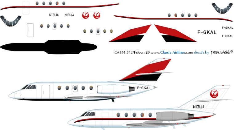 1/144 Scale Decal JAL - Japan Air Lines Falcon 20