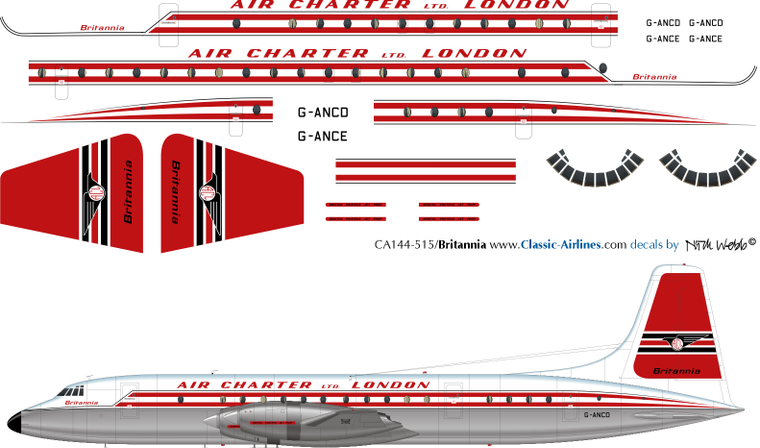 1/144 Scale Decal Air Charter London Ltd Britannia