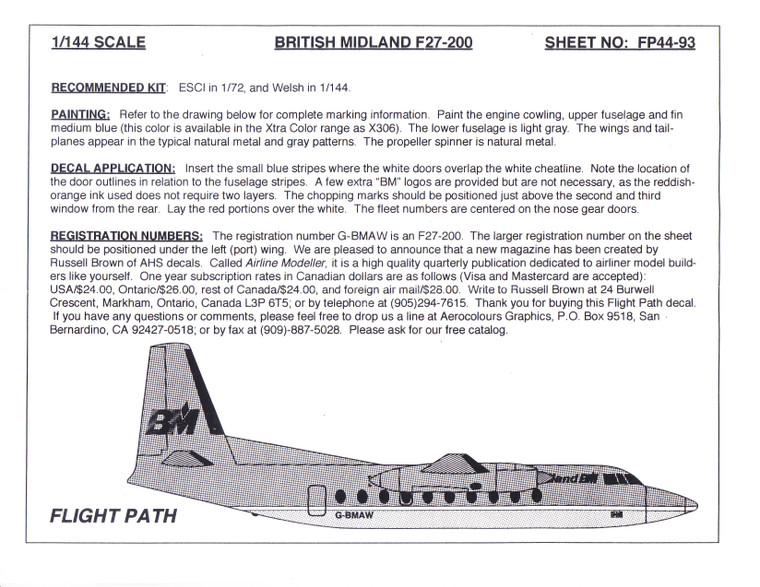 1/144 Scale Decal British Midland F-27-200