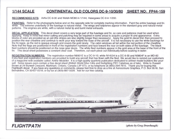 1/144 Scale Decal Continental DC9-10 / 30 MD-80