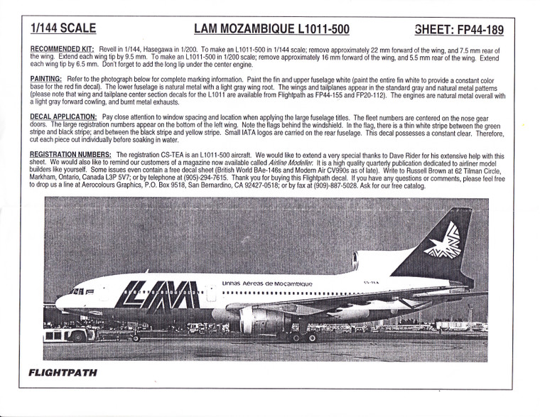 1/144 Scale Decal LAM Mozambique L-1011