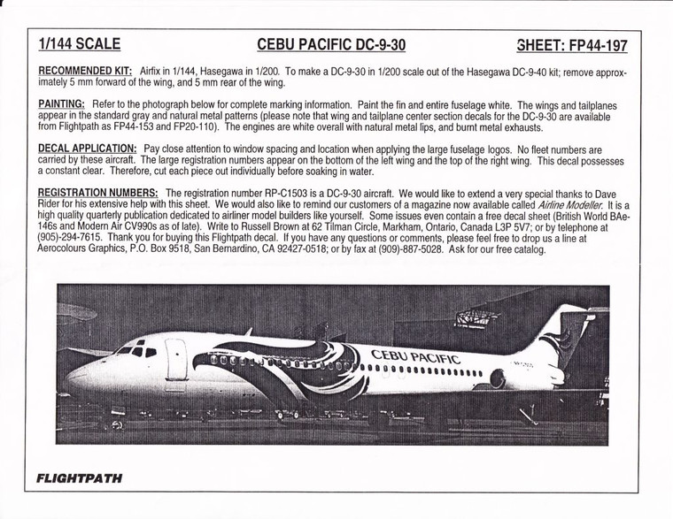 1/144 Scale Decal Cebu Pacific DC9-30