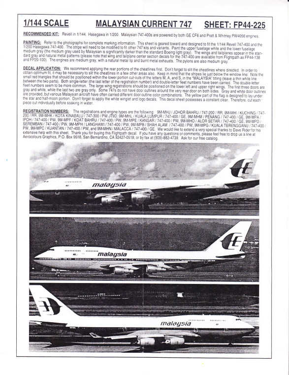 1/144 Scale Decal Malaysia 747-400