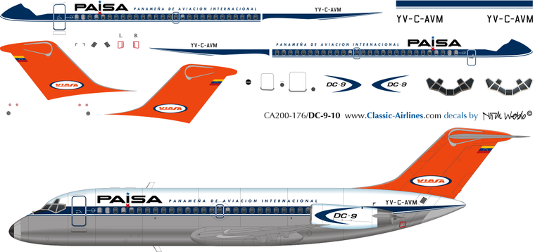 1/200 Scale Decal Paisa / Viasa DC9-10