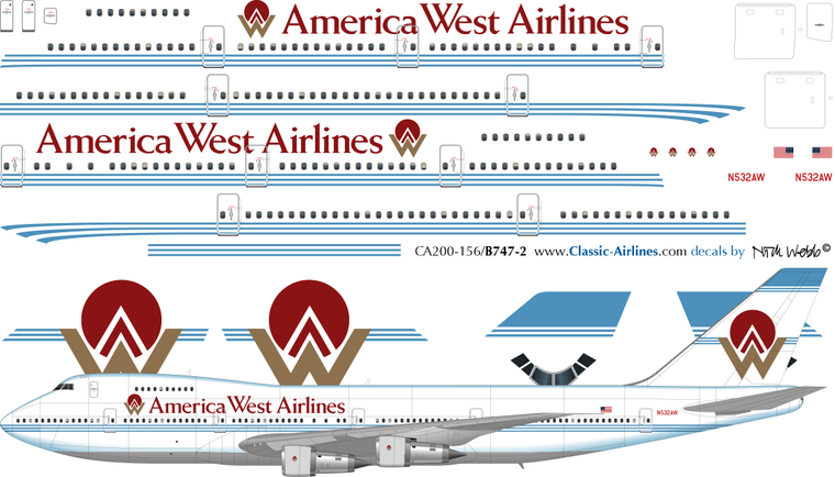 1/200 Scale Decal America West 747-200