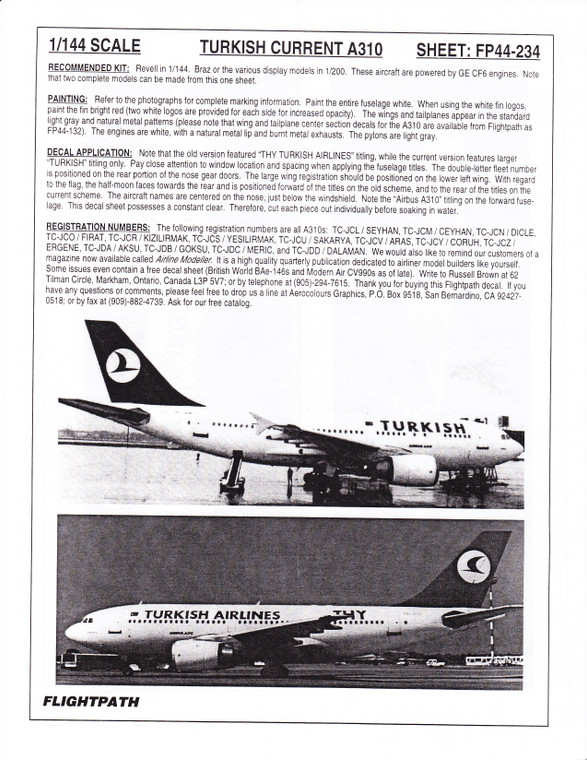 1/144 Scale Decal Turkish Airlines A-310