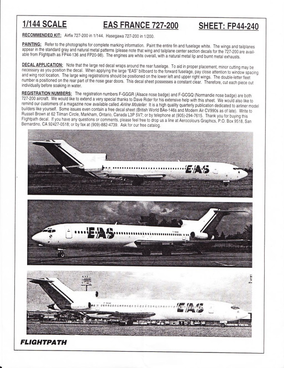 1/144 Scale Decal EAS France 727-200