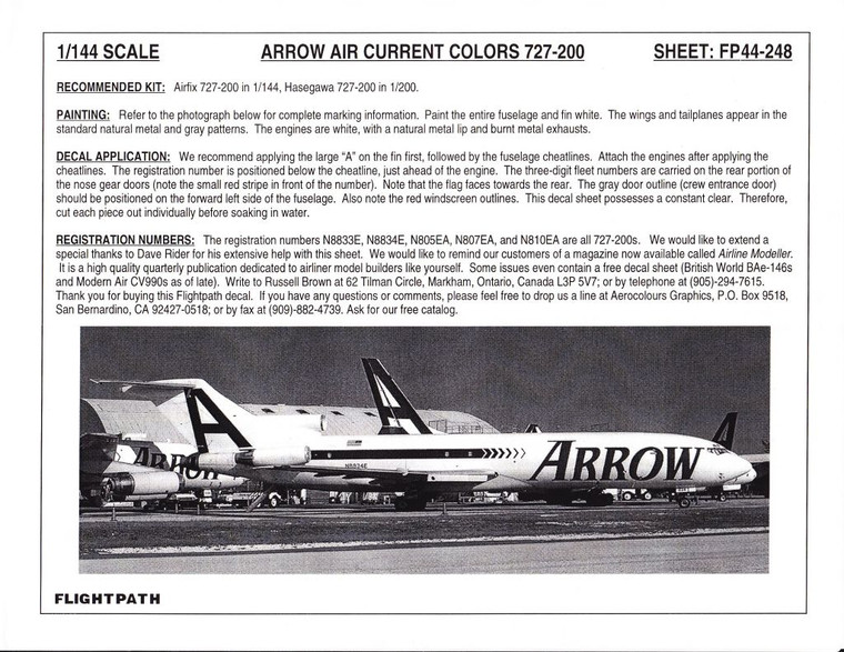 1/144 Scale Decal Arrow Air 727-200
