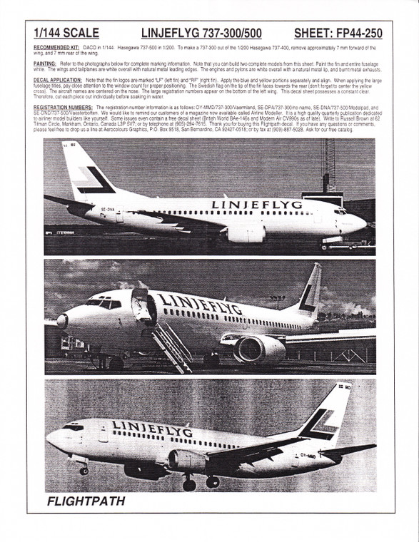 1/144 Scale Decal Linjeflyg 737-300 / 500