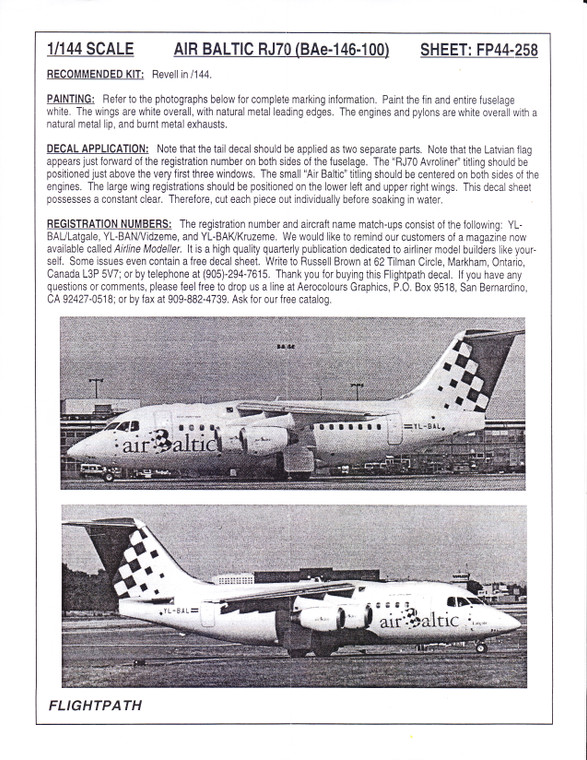 1/144 Scale Decal Air Baltic BAe 146-100