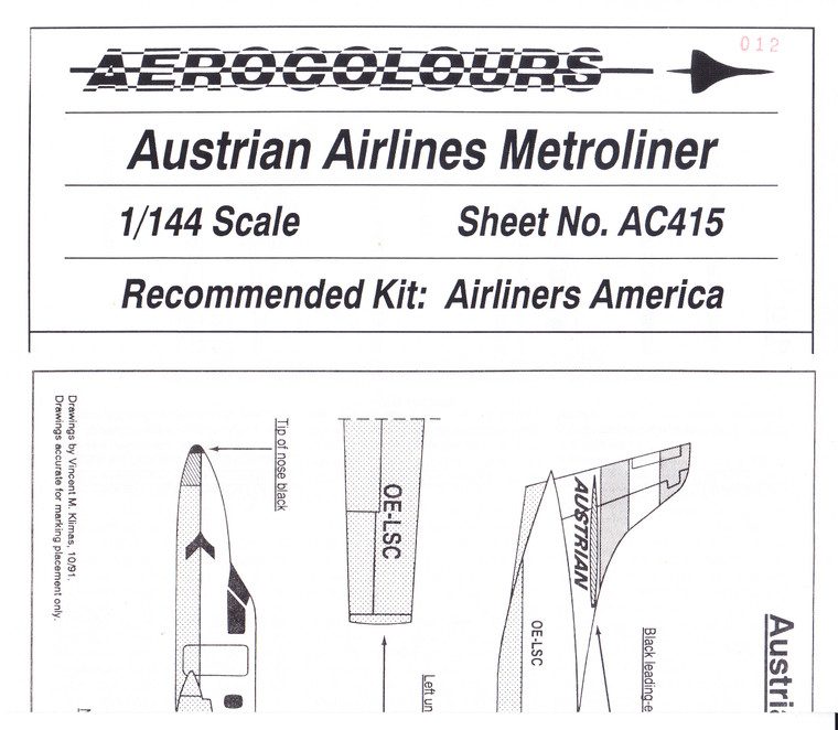 1/144 Scale Decal Austrian Metroliner