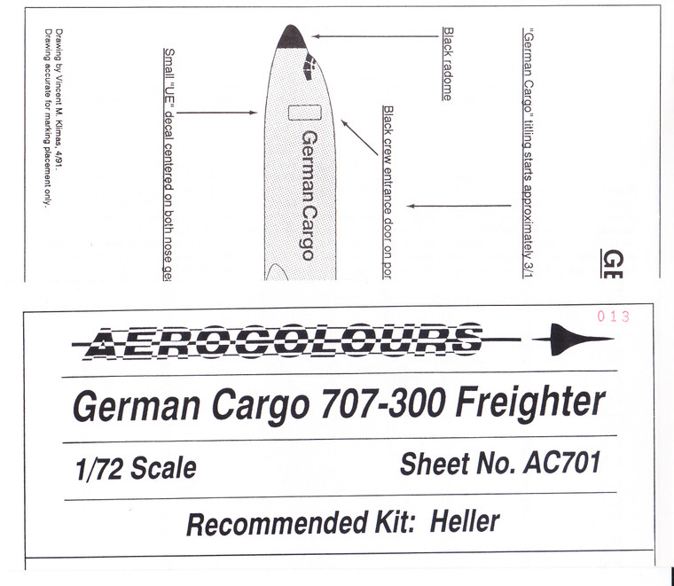 1/72 Scale Decal German Cargo 707-300F