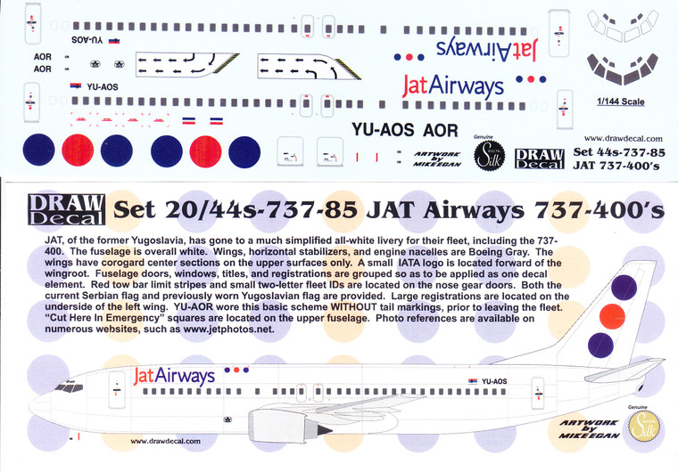 1/144 Scale Decal JAT Airways 737-400