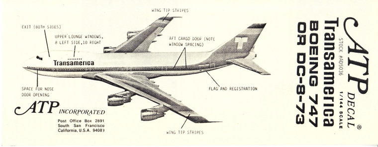 1/144 Scale Decal Transamerica DC8-73 / 747